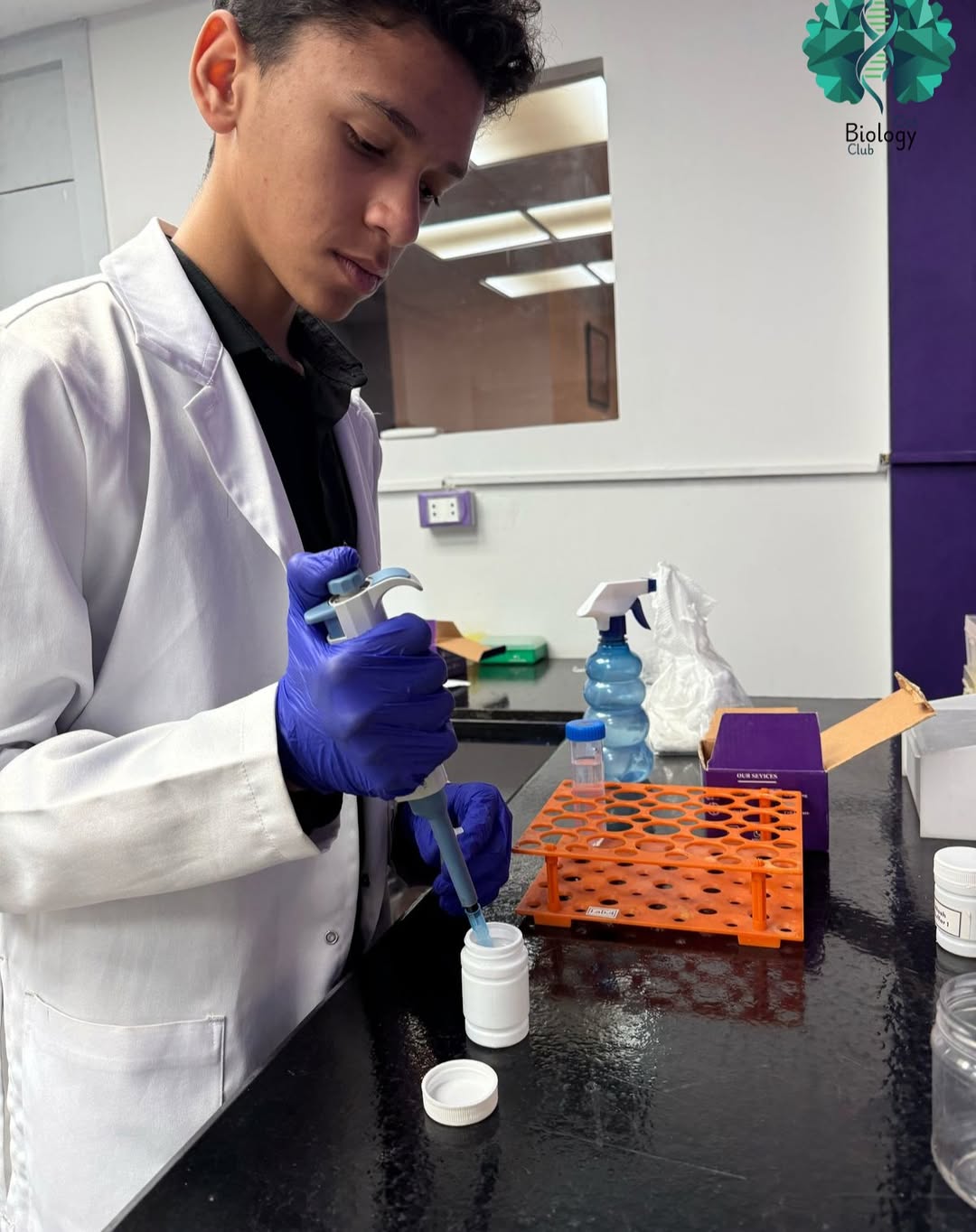 Biology Club students studying in lab